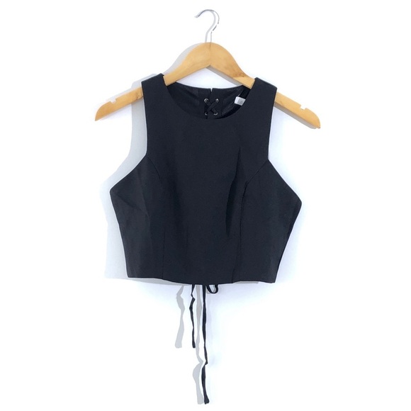 Faith In Love x LF Black Cropped String Tie Back Sleeveless Woven Sexy Boho Top - Picture 1 of 5